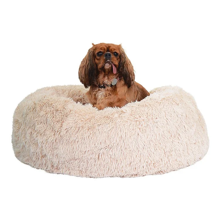 Large Soothing Plush Donut Dog Bed, Beige