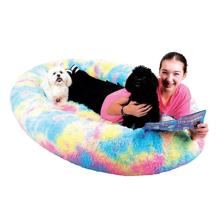 Cosy Human Size Fluffy Pet Bed, Rainbow