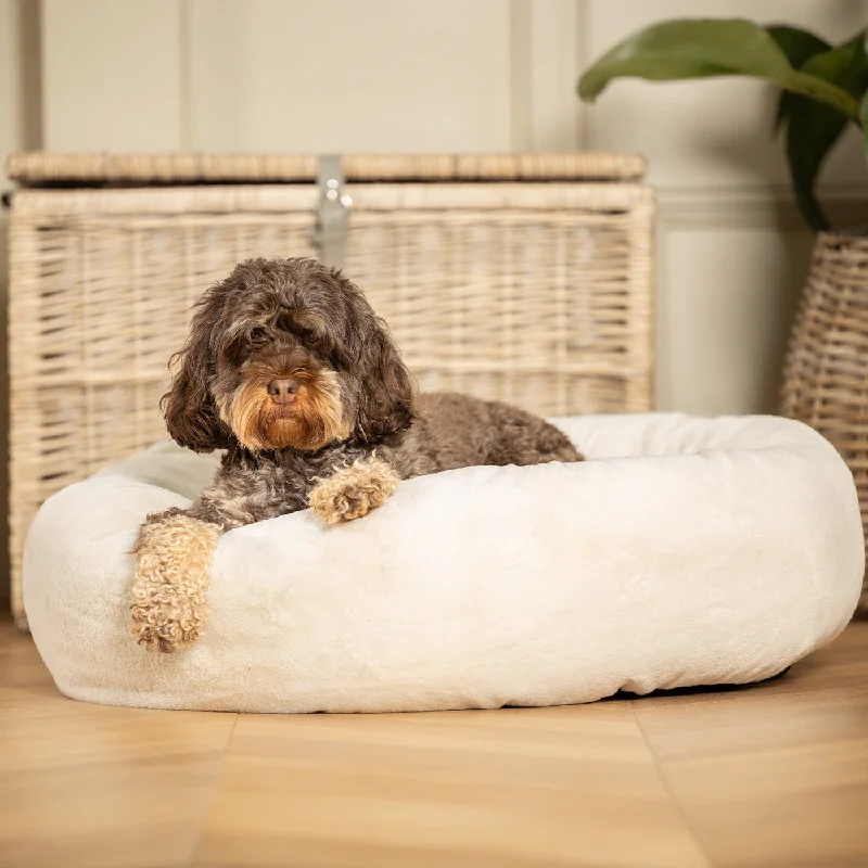 Calming Anti-Anxiety Donut Bed in Cream Faux Fur by Lords & Labradors