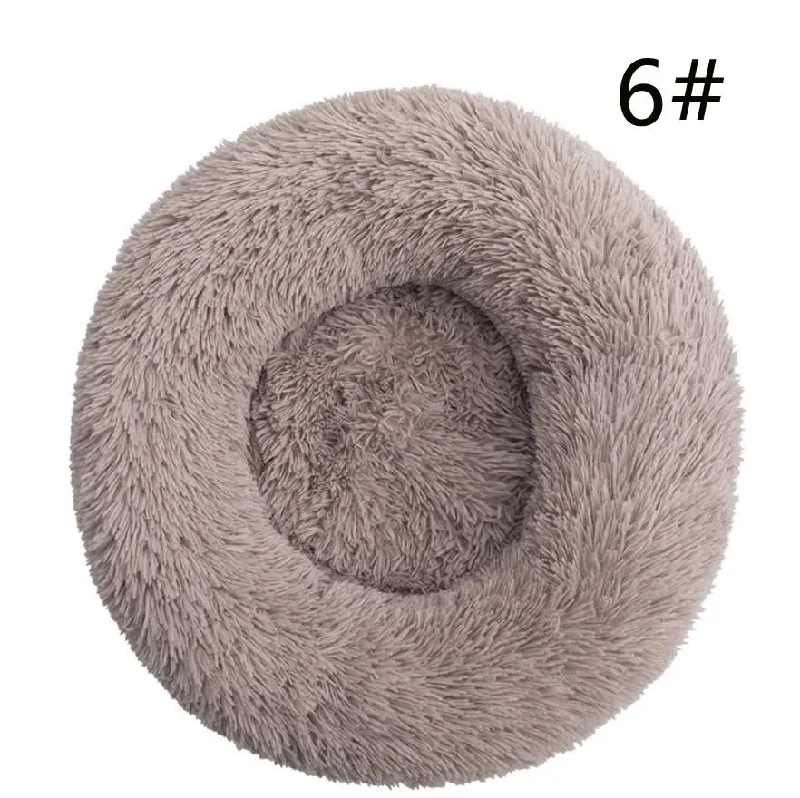 Calming Donut Pet Bed -Soft Faux Fur, Anti-Anxiety Fluffy Round Bed for Cats and Small Dogs (Beige Brown)50cm