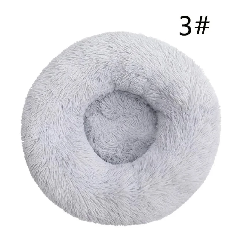 Calming Donut Pet Bed -Soft Faux Fur, Anti-Anxiety Fluffy Round Bed for Cats and Small Dogs (Light Gray)40cm