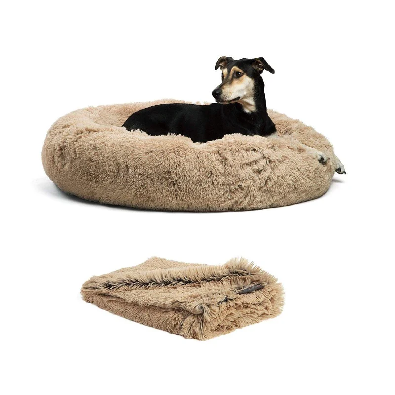 The Original Calming Donut Dog Bed + Throw Blanket Bundle - 36"x36"