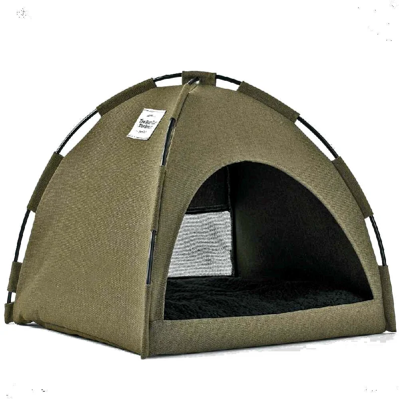 Furrytail Little Glamper Tent Olive Green Bed For Cats & Dogs