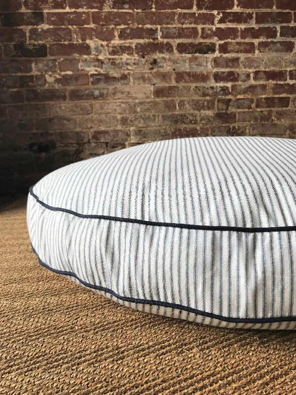 Navy Ticking Stripe Dog Bed