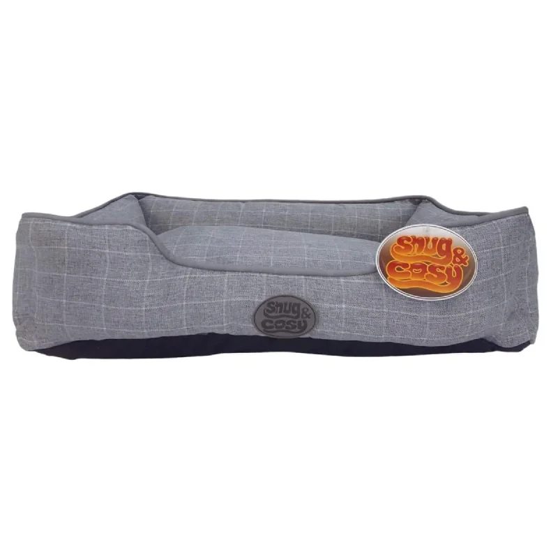 Snug & Cosy Grey Square Check Dog Bed