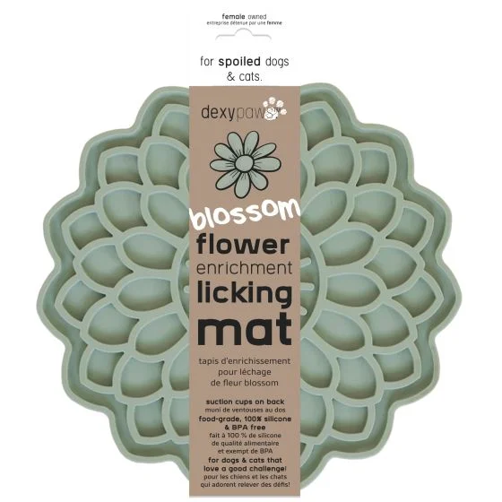 Dexypaws Blossom Flower Enrichment Licking Mat, Sage Green for Cat or Dog