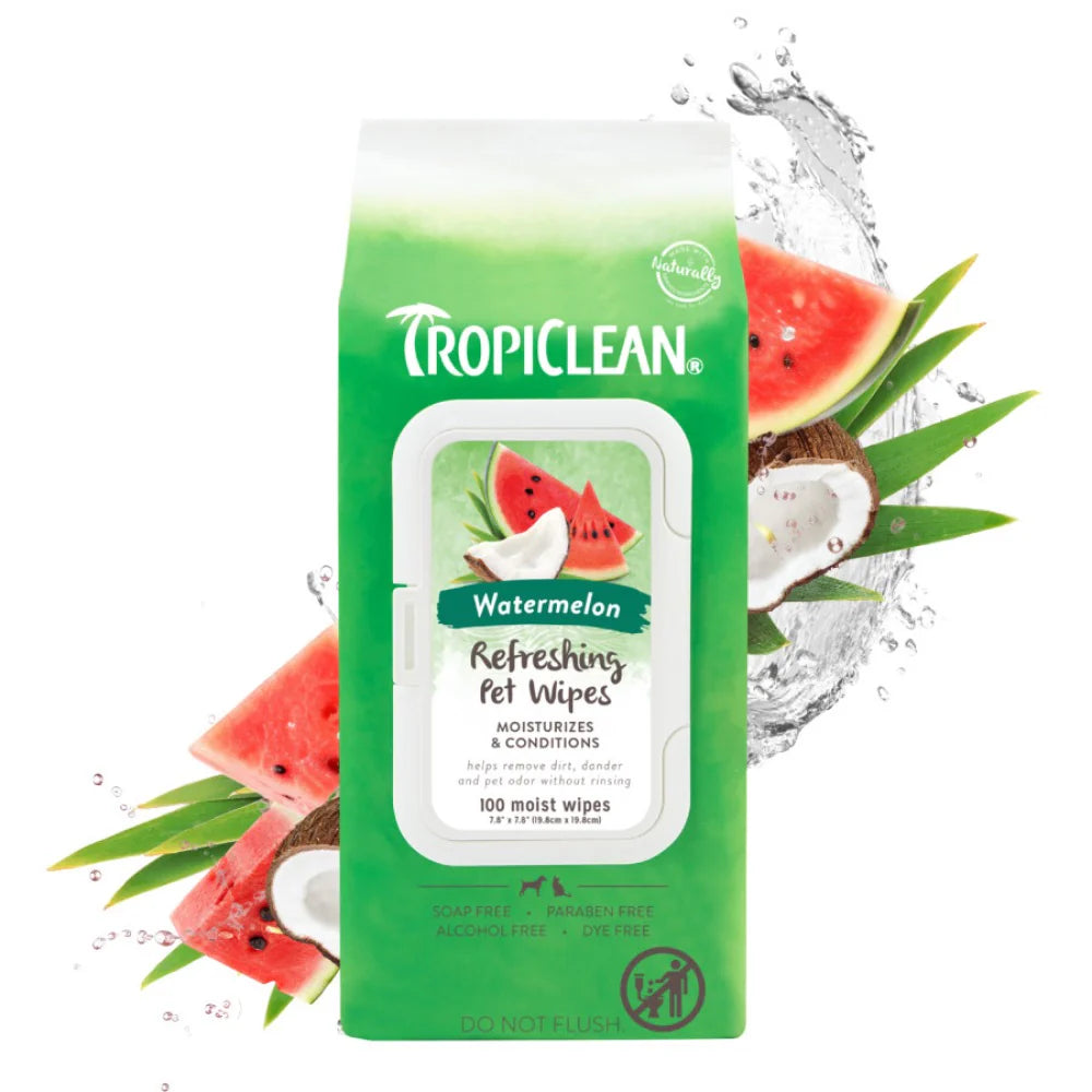 Tropiclean Watermelon Scented Refreshing 2 in 1 Pet Wipes 100ct.