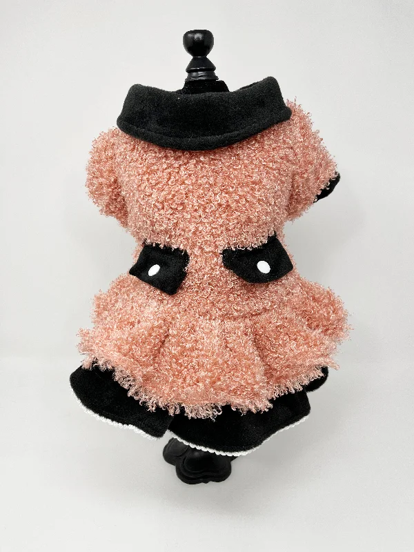 001 Pink Fur Dress with Black Collar Size S