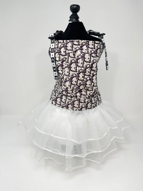 002  Dress - Print Top with 3 Layer White Tulle Skirt Size XXS