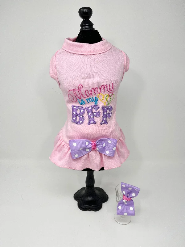 026  Pink Knit 'Mommy's BFF' Dress with Purple Bow Size XXS