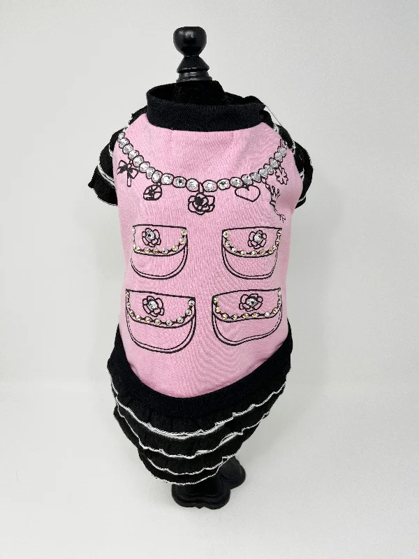 035  Black and Pink Printed Knit Dress Size M