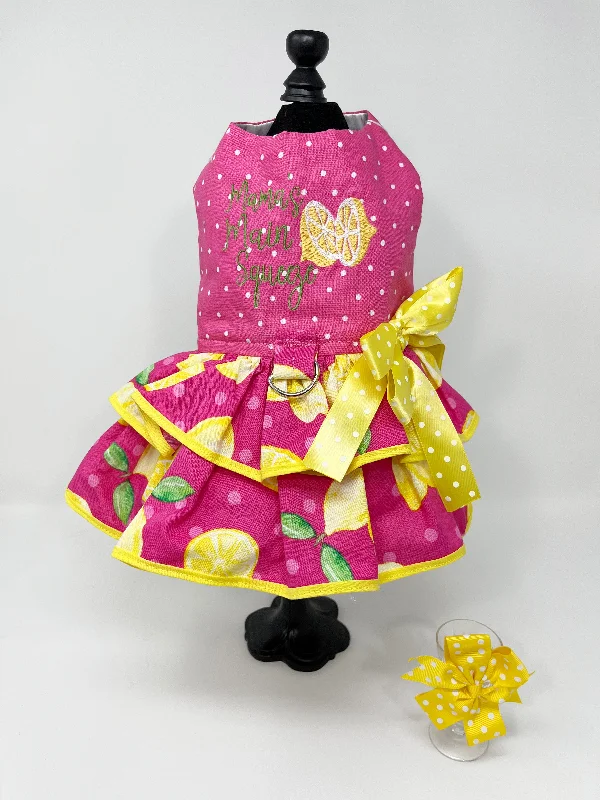 041  Bright Pink & Lemon Dress with Hair Bow Size S