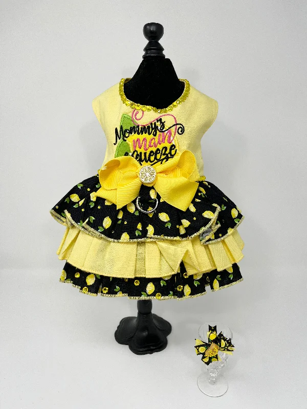 048  ‘Mommy’s Main Squeeze’ Lemon Dress and Hair Bow Size XS