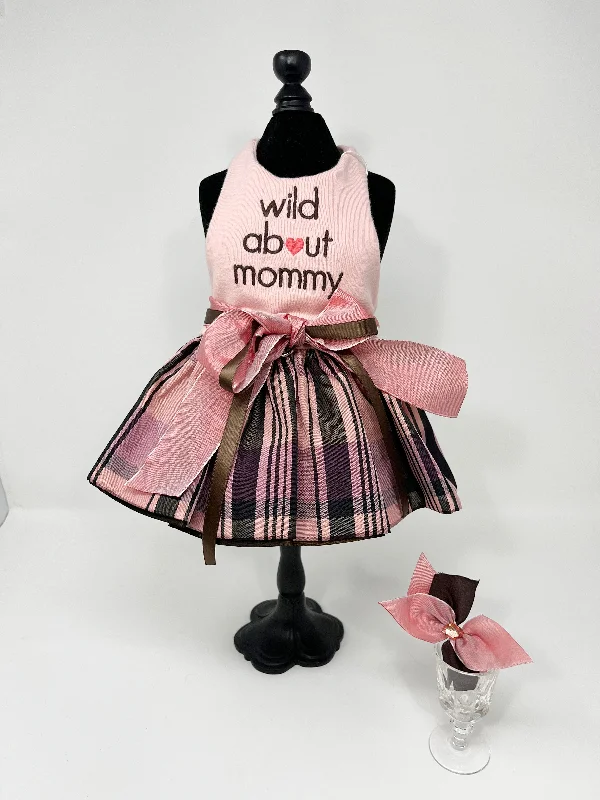 051  ‘Wild About Mommy’ Pink & Brown Plaid Dress & Hair Bow Size XXS