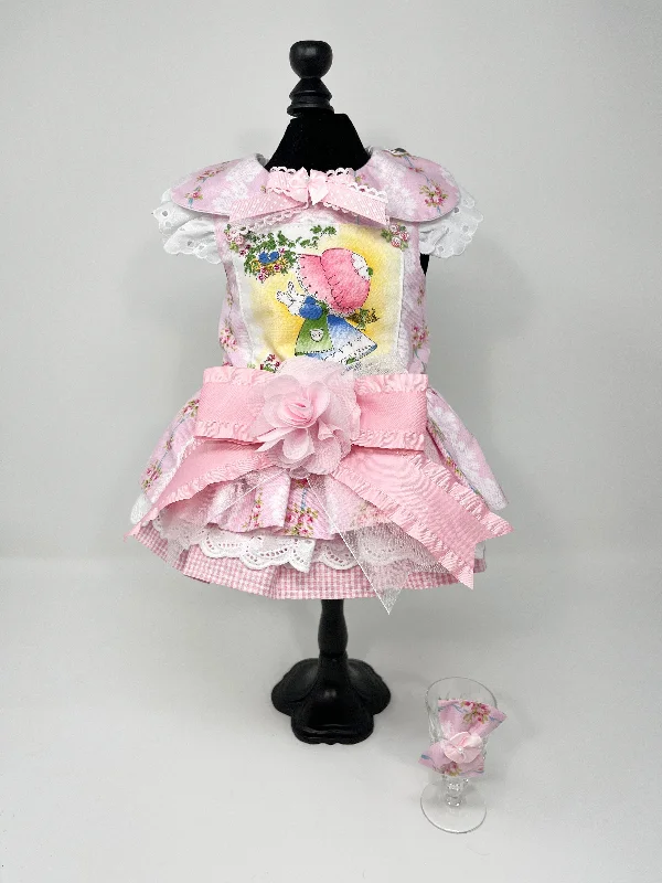 063  Pink Floral Dress with Hair Bow Size S