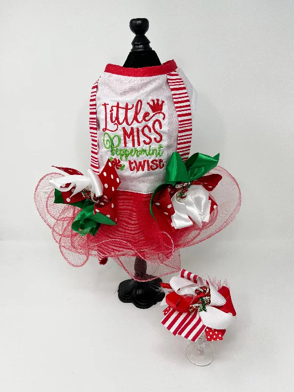 071  Peppermint Twist Holiday Theme Dress with Hair Bow Size M