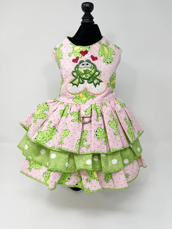 074  Pink and Green Frog Theme Dress Size S