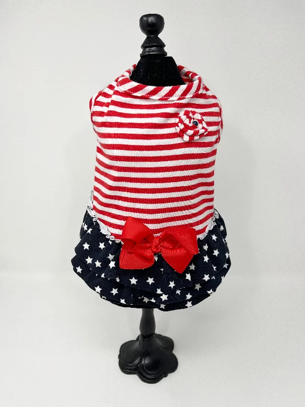 076  Red, White & Blue Patriotic Knit Dress Size XXS