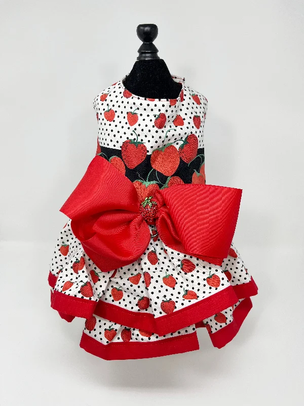 082  Strawberry Theme Dress with Large Red Bow Size M