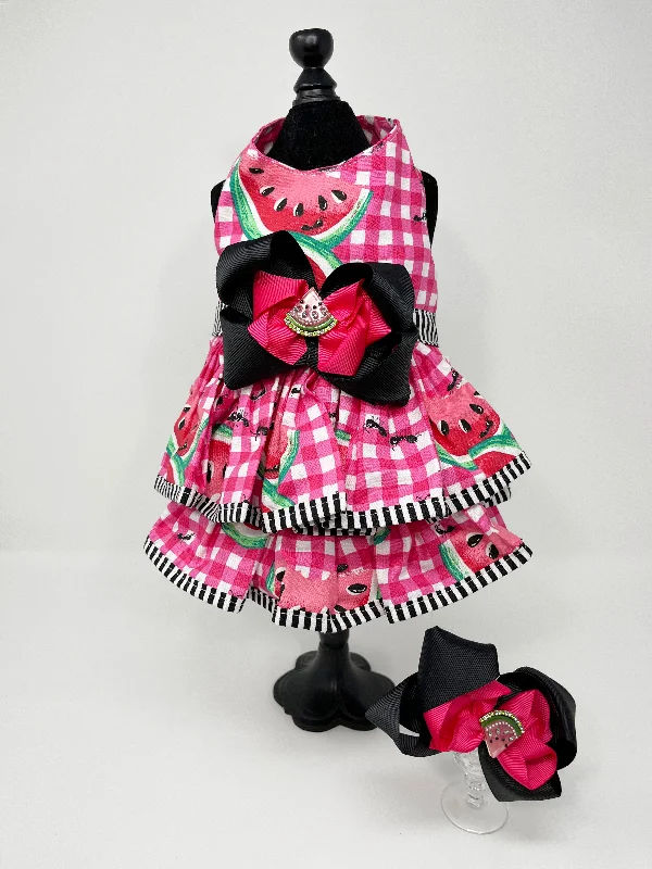 085  Watermelon Theme Dress with Hair Bow Size M