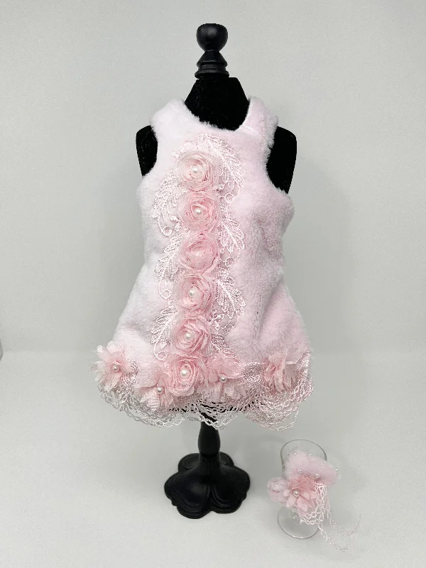 101  Pink Fur and Lace Dress Size XS