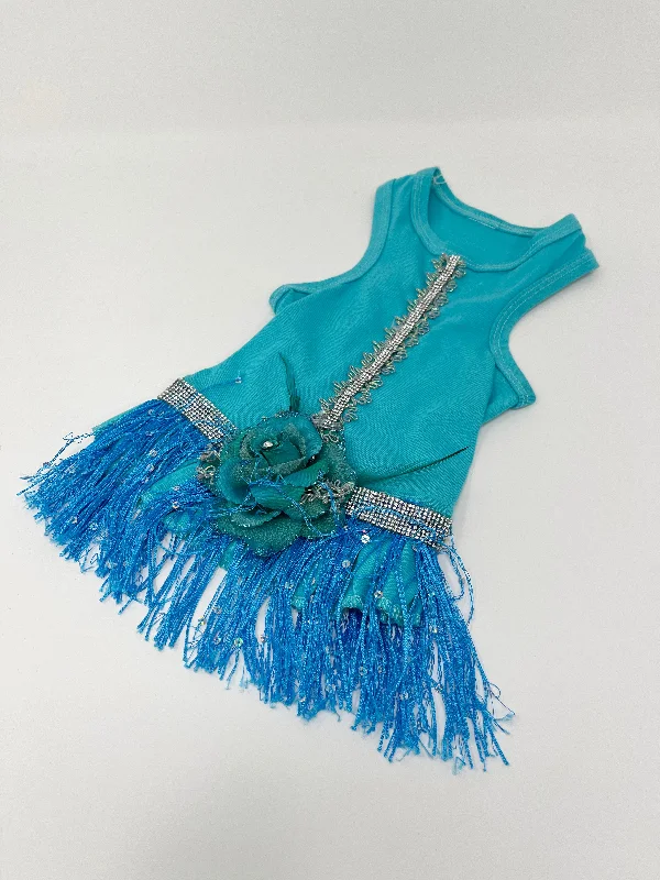 107  Blue Tank Dress with Fringe Skirt.  Size XXS