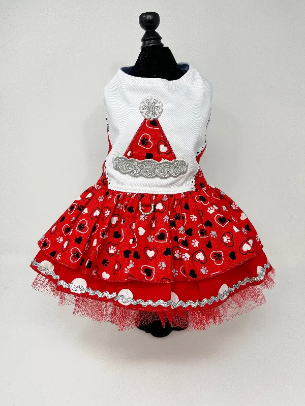 202  Red & White Heart Theme Dress.  Size M