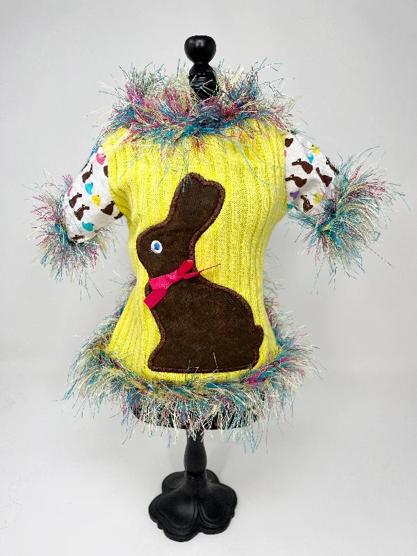 205  Yellow Knit Bunny Theme Dress with Fringe Collar and Skirt.  Size S