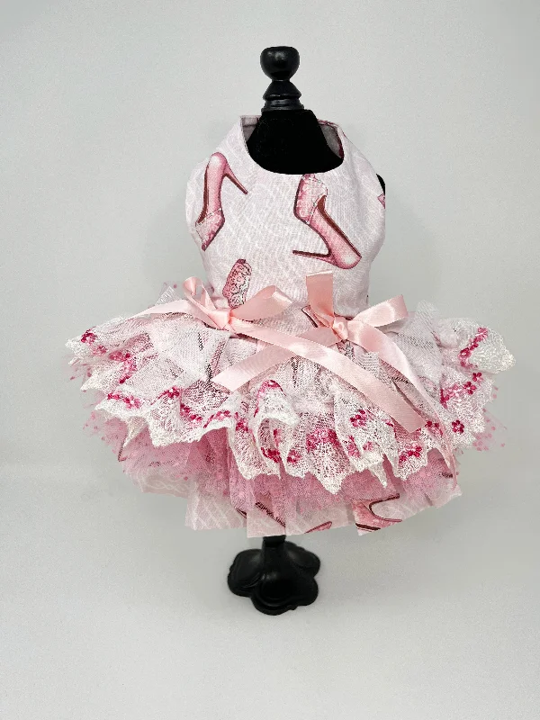 216  Pink Lady Shoe Theme Dress with Multi-Layer Skirt and Pink Bow.  Size XXS