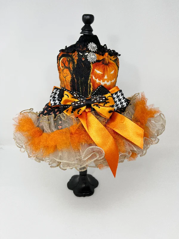 218  Halloween Theme Dress with Tulle Skirt and Big Orange Bow.  Size XS