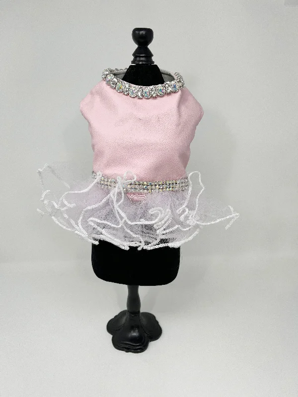 222  Pink Silk Dress with Jewel Embellished Neck & Waist and Tulle Skirt.  Size XXS