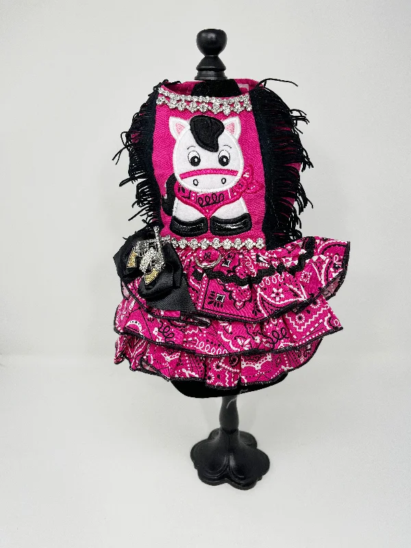 227  Fushia 'Cowgirl' Dress with Jewel Embellishments and Bandana Skirt.  Size XS