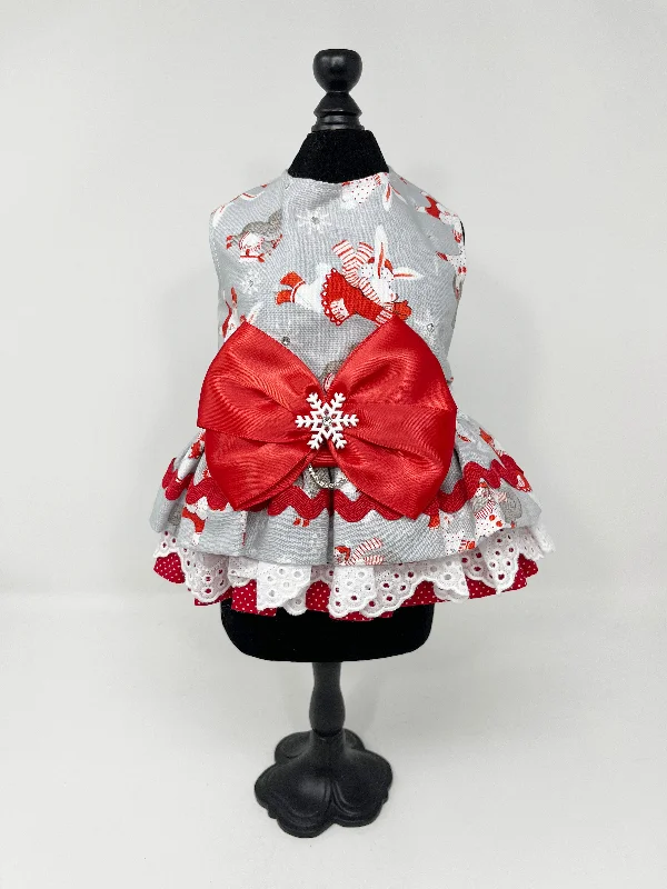 229  Red & Silver Holiday Theme Dress with Large Red Bow.  Size XS