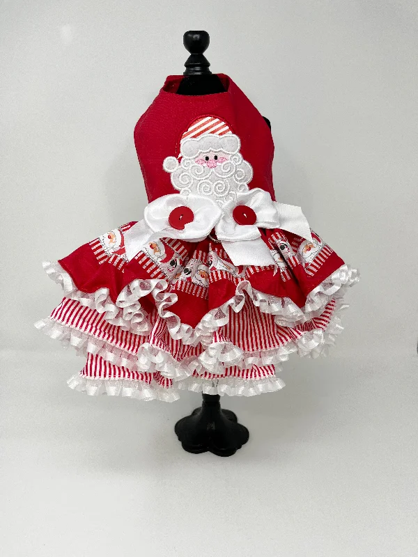 232  Red & White Santa Theme Dress with Bows and Multi-Layer Skirt.  Size S