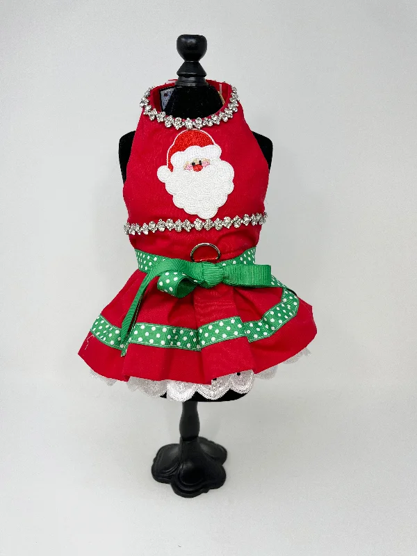 235  Red Santa Dress with Jewel Embellished Neck & Waist and Lace Skirt.  Size XXS