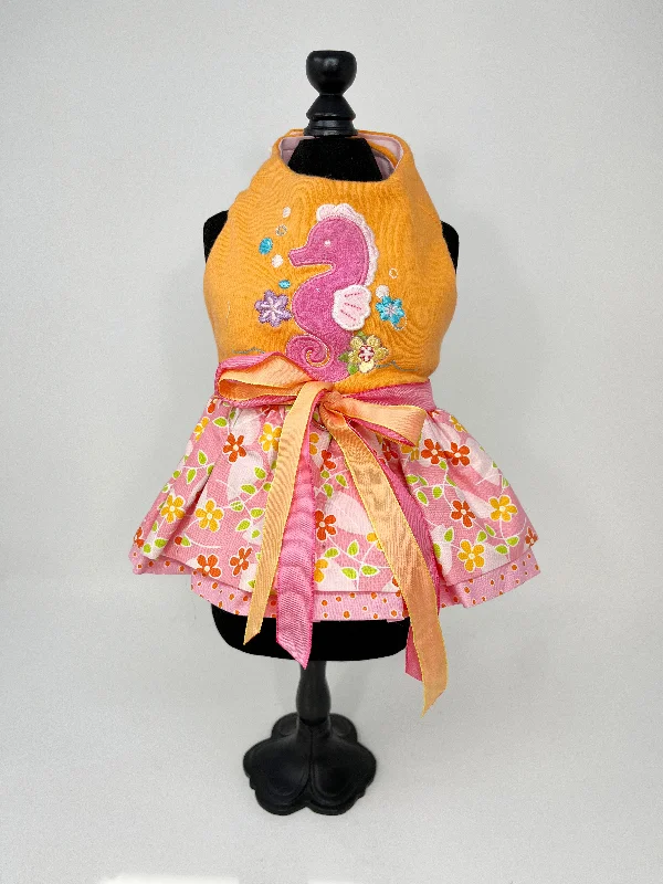 238  Orange & Fushia Seahorse Theme Dress with Ribbon Belt and Multi-Layer Skirt.  Size XXS.