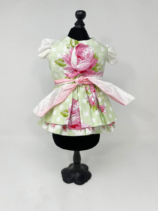 239  Pink & Mint Floral Dress with Ribbon Belt.  Size XXS