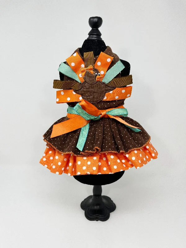 240  Thanksgiving Theme Dress with Ribbon Belt and Multi-Layer Skirt.  Size XXS