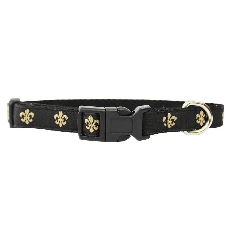 Black & Gold Extra Small Fleur de Lis Dog Collar