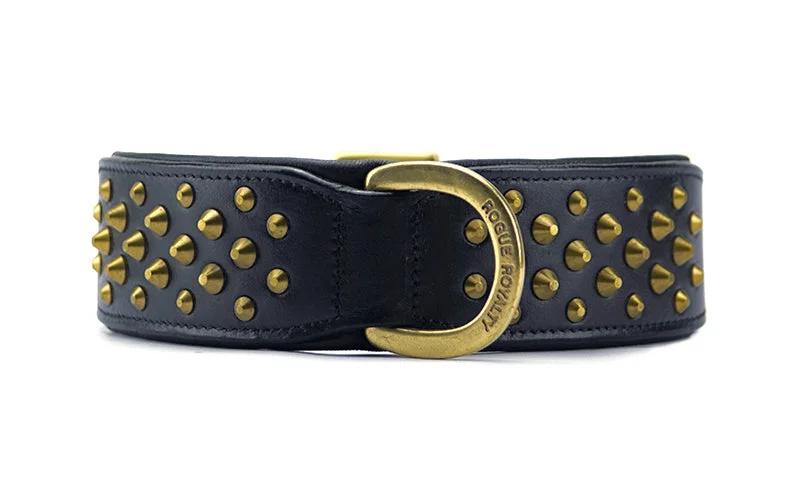 Hand Made Leather Dog Collar - RuffNeck Black & Brass (Wide Fit)