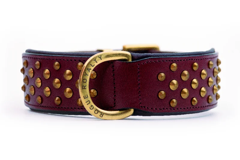 Hand Made Leather Dog Collar - RuffNeck Cherry & Brass (Wide Fit)