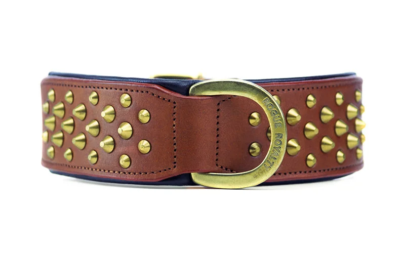 Hand Made Leather Dog Collar - RuffNeck Brown & Brass (Wide Fit)