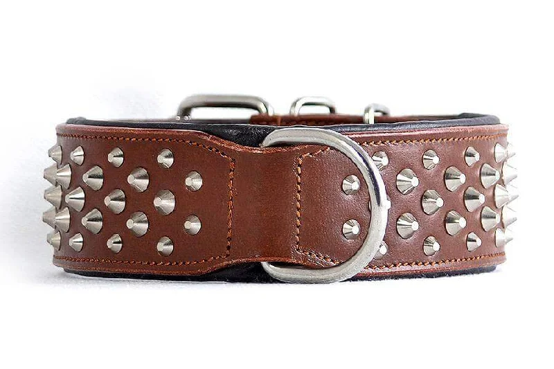 Hand Made Leather Dog Collar - RuffNeck Brown & Chrome (Wide Fit)