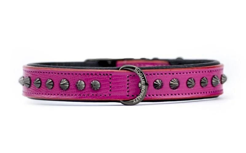 Hand Made Leather Dog Collar - Ruthless Pink & Black (Slim Fit)