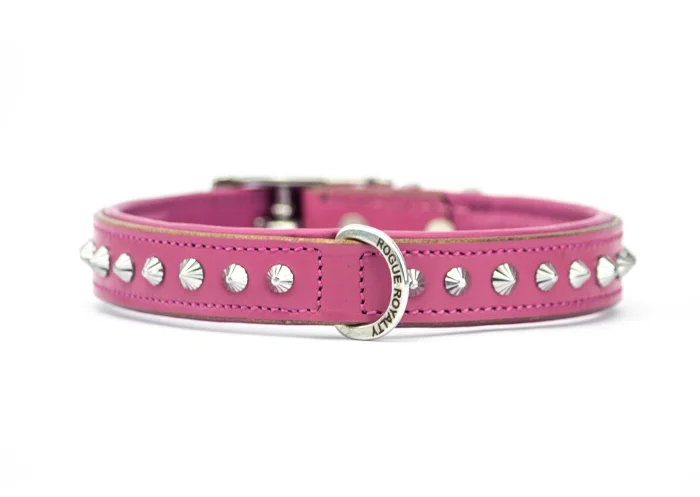 Hand Made Leather Dog Collar - Imperial Dusky Pink & Chrome (Slim Fit)