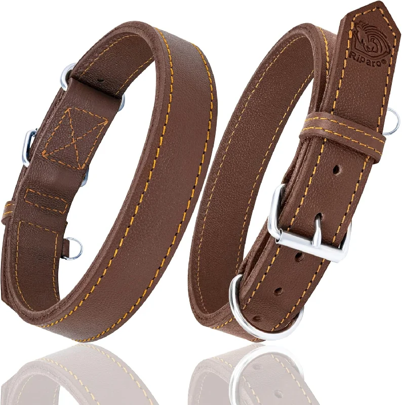 Dog Collar - Genuine Leather Dog Collar - Heavy Duty Hardware for Large and Extra Large Dog Breeds - Brown