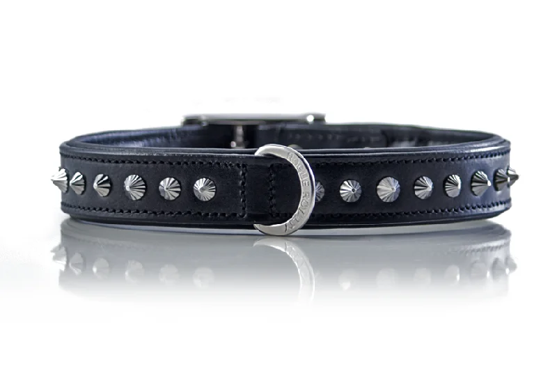 Hand Made Leather Dog Collar - Imperial Black & Chrome (Slim Fit)