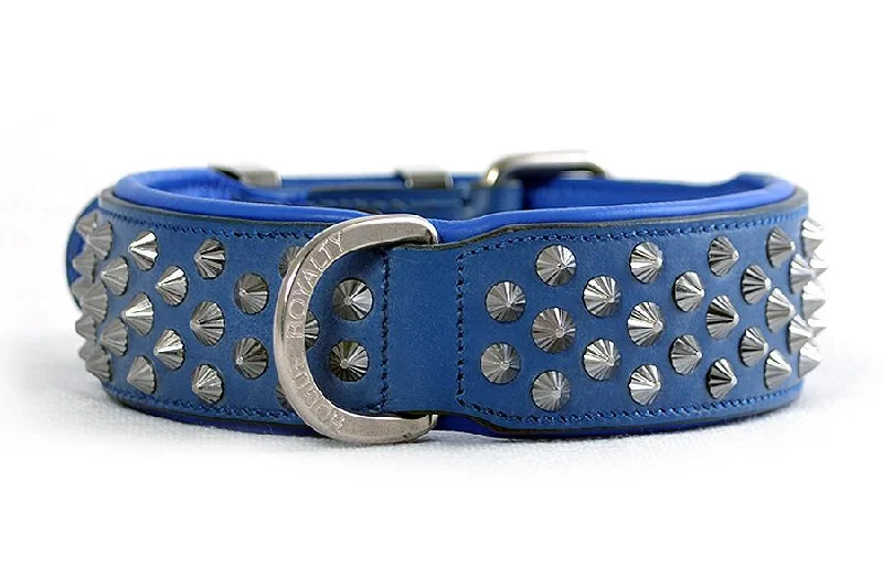 Hand Made Leather Dog Collar - Imperial Blue & Chrome (Wide Fit)