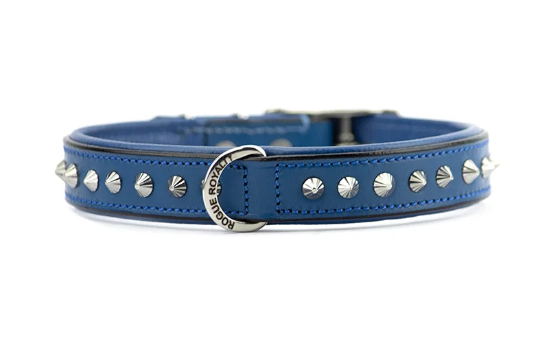 Hand Made Leather Dog Collar - Imperial Blue & Chrome (Slim Fit)