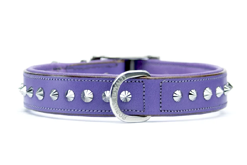 Hand Made Leather Dog Collar - Imperial Purple & Chrome (Slim Fit)